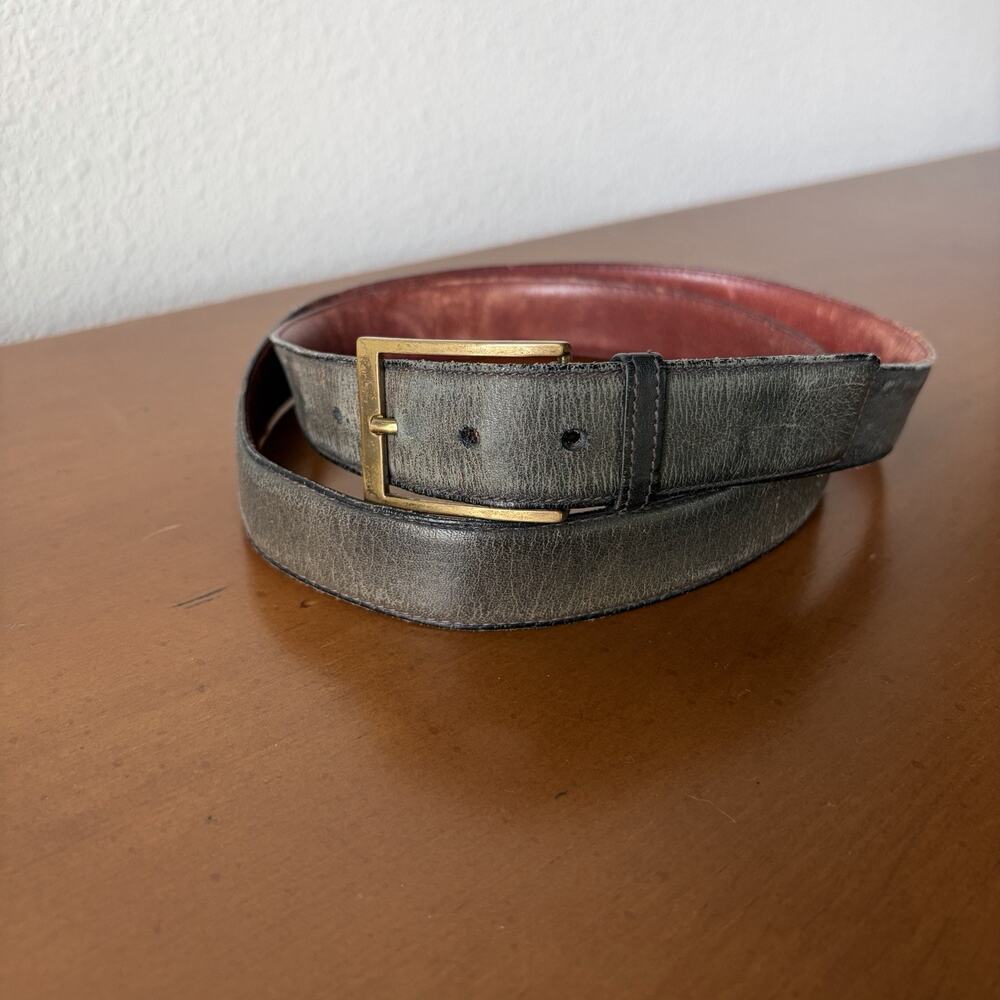 Trafalgar Vintage Gray Leather Men’s Belt Size 38, made USA, distressed, classic
